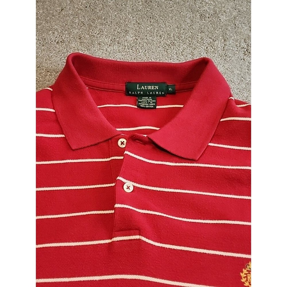Polo Ralph Lauren Mens XL Polo Shirt Crest Crown Red/White Striped Embroidered